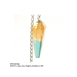 Pointed Hybird Aqua and Tangerine Aura Pendulum    from Stonebridge Imports
