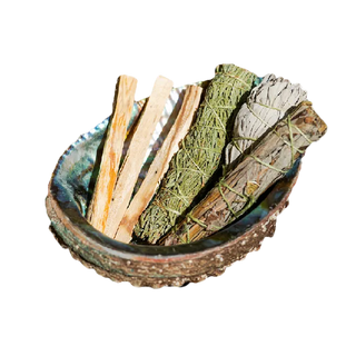 Sage and palo santo in a shell