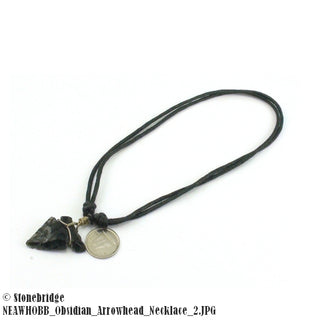 Obsidian Arrowhead Necklace - wire wrapped and in leather cord    from Stonebridge Imports
