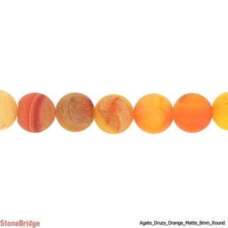Druzy Agate Orange Matte - Round Strand 15" - 8mm    from Stonebridge Imports