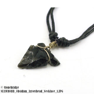 Obsidian Arrowhead Necklace - wire wrapped and in leather cord    from Stonebridge Imports
