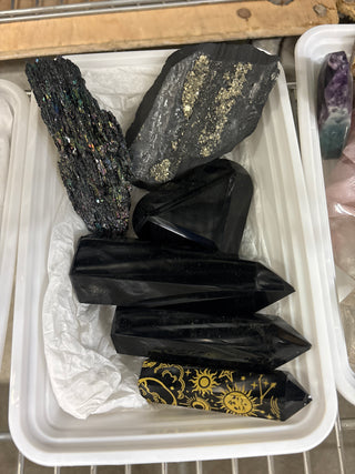 Obsidian, Pyrite, Silicon Carbide Carving/Cluster OTT Bundle