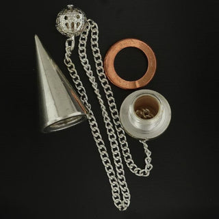 Silver Colour Metal Secret Chamber Point Pendulum with Copper Ring and Chain    from Stonebridge Imports