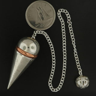 Silver Colour Metal Secret Chamber Point Pendulum with Copper Ring and Chain    from Stonebridge Imports