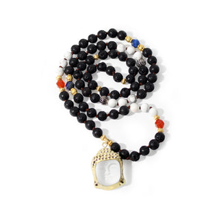 Lava Stone Mala w/ Clear Quartz Buddha Head - 8mm - 82 Beads from Stonebridge Imports