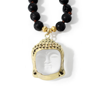 Lava Stone Mala w/ Clear Quartz Buddha Head - 8mm - 82 Beads from Stonebridge Imports