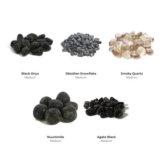 Protection Tumbled Stones - Medium Bundle (5 Bags): Black Onyx, Obsidian Snowflake, Smoky Quartz, Nuummite, Agate Black