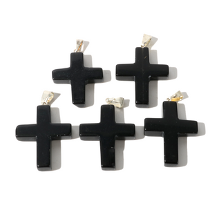 Black Obsidian B Cross Pendant - Pack of 5    from Stonebridge Imports