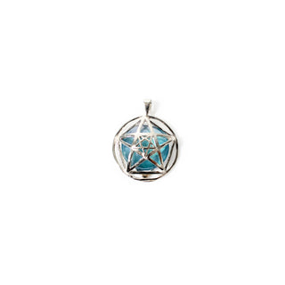 Aqua Aura Cabochon Double Pentagram - 925 Silver Pendant (Enhanced) from Stonebridge Imports