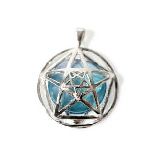 Aqua Aura Cabochon Double Pentagram - 925 Silver Pendant (Enhanced) from Stonebridge Imports