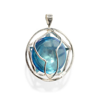Aqua Aura Cabochon Double Pentagram - 925 Silver Pendant (Enhanced) from Stonebridge Imports