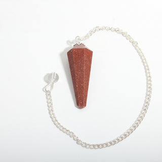 Brown Goldstone Pendulum 6 Facet & Bead - 3 Pack, one red-brown sparkling goldstone pendulum with its chain and bead handle, on a clean white background. Stonebridge Imports.