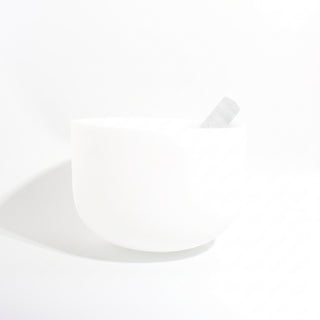Crystal Singing Bowl, alternate angle photographed on a clean white background. Stonebridge Imports.