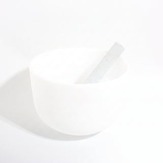 Crystal Singing Bowl, alternate angle photographed on a clean white background. Stonebridge Imports.