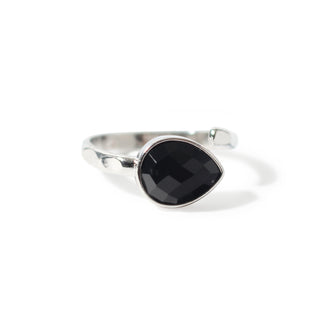 Black Agate Faceted Drop Ring - Adjustable (Enhanced) Silver Plated from Stonebridge Imports