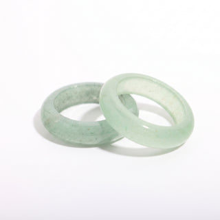 Green Aventurine Ring — solid soft green aventurine stone band ring, photographed on a clean white background. Stonebridge Imports.