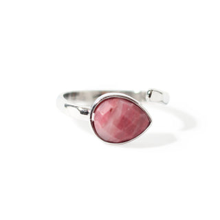 Rhodonite Faceted Drop Ring - Adjustable Silver Plated from Stonebridge Imports