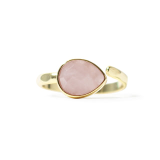 Rose Quartz Faceted Drop Ring - Adjustable Gold Plated from Stonebridge Imports