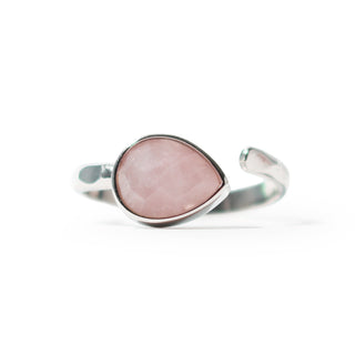 Rose Quartz Faceted Drop Ring - Adjustable Silver Plated from Stonebridge Imports