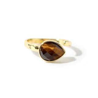 Tiger Eye Faceted Drop Ring - Adjustable Gold Plated from Stonebridge Imports