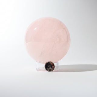 Rose Quartz Sphere Unique #38 - 3 5/8", alternate angle photographed on a clean white background. Stonebridge Imports.