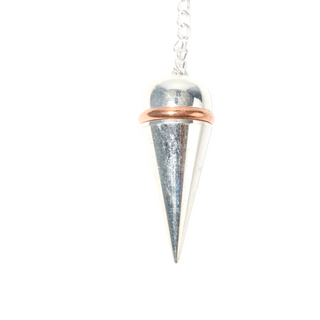 Silver Colour Metal Secret Chamber Point Pendulum with Copper Ring and Chain    from Stonebridge Imports