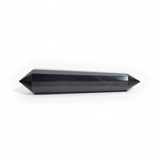 Black Obsidian Vogel Wand - 6" — double-terminated wand, sharpened at both ends, seen from a third angle, photographed on a clean white background. Stonebridge Imports.