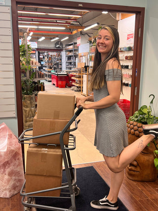 A wholesale customer pushing a cart