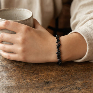 Black Agate bead bracelet, lifestyle photo