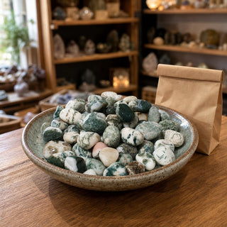 Green Tree Agate Tumbled Stones - India from Stonebridge Imports