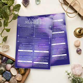 Angel Numbers QuickStudy Guide front and back on a shop counter