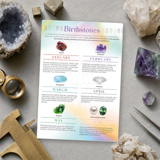 Birthstones QuickStudy Guide laid out with crystals and props
