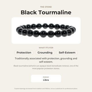 Black Tourmaline stone card: what it is traditionally associated with, chakra and zodiac