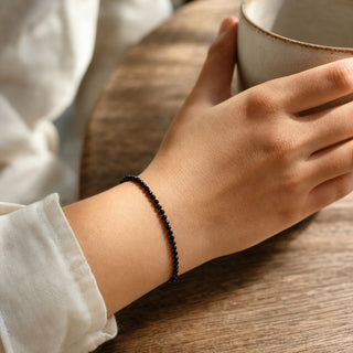 Black Tourmaline bead bracelet, lifestyle photo