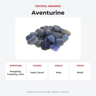 Blue Aventurine Tumbled Stones crystal meaning: intentions, chakras, zodiac and origin