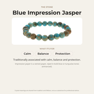Blue Impression Jasper stone card: what it is traditionally associated with, chakra and zodiac