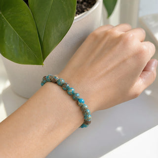 Blue Impression Jasper bead bracelet, lifestyle photo