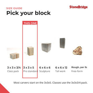 3x3x5 Carving Block - soapstone block size guide