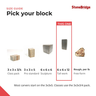 6x6x12 Carving Block - soapstone block size guide