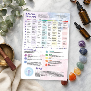 Color Therapy QuickStudy Guide laid out with crystals and props