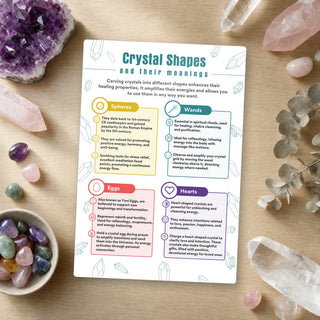 Crystal Shapes and Their Meanings QuickStudy Guide laid out with crystals and props