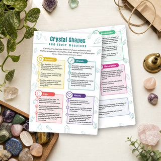 Crystal Shapes and Their Meanings QuickStudy Guide front and back on a shop counter