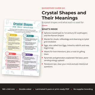 What's inside the Crystal Shapes and Their Meanings QuickStudy Guide: 9 crystal shapes and what each is used for