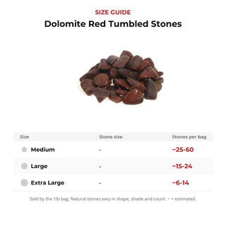 Dolomite Red Tumbled Stones size guide: stone size and number of stones per bag