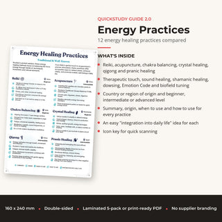 What's inside the Energy Practices QuickStudy Guide: 12 energy healing practices compared