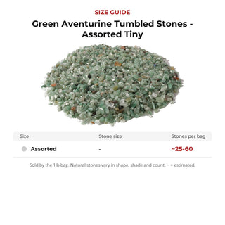 Green Aventurine Tumbled Stones - Assorted Tiny size guide: stone size and number of stones per bag
