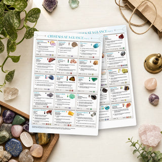 Healing Crystals Part 3 QuickStudy Guide front and back on a shop counter
