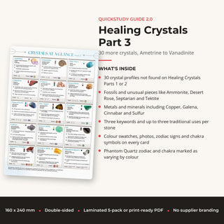 What's inside the Healing Crystals Part 3 QuickStudy Guide: 30 more crystals, Ametrine to Vanadinite