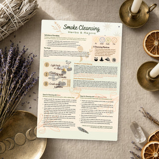 Herbs & Cleansing QuickStudy Guide laid out with crystals and props