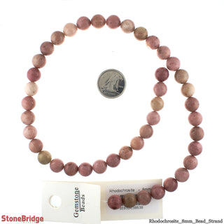 Rhodonite - Round Strand 15" - 8mm from Stonebridge Imports